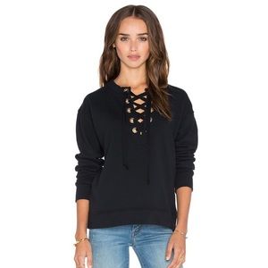 MOTHER The Tie Up Easy Sweatshirt in Black Sz S